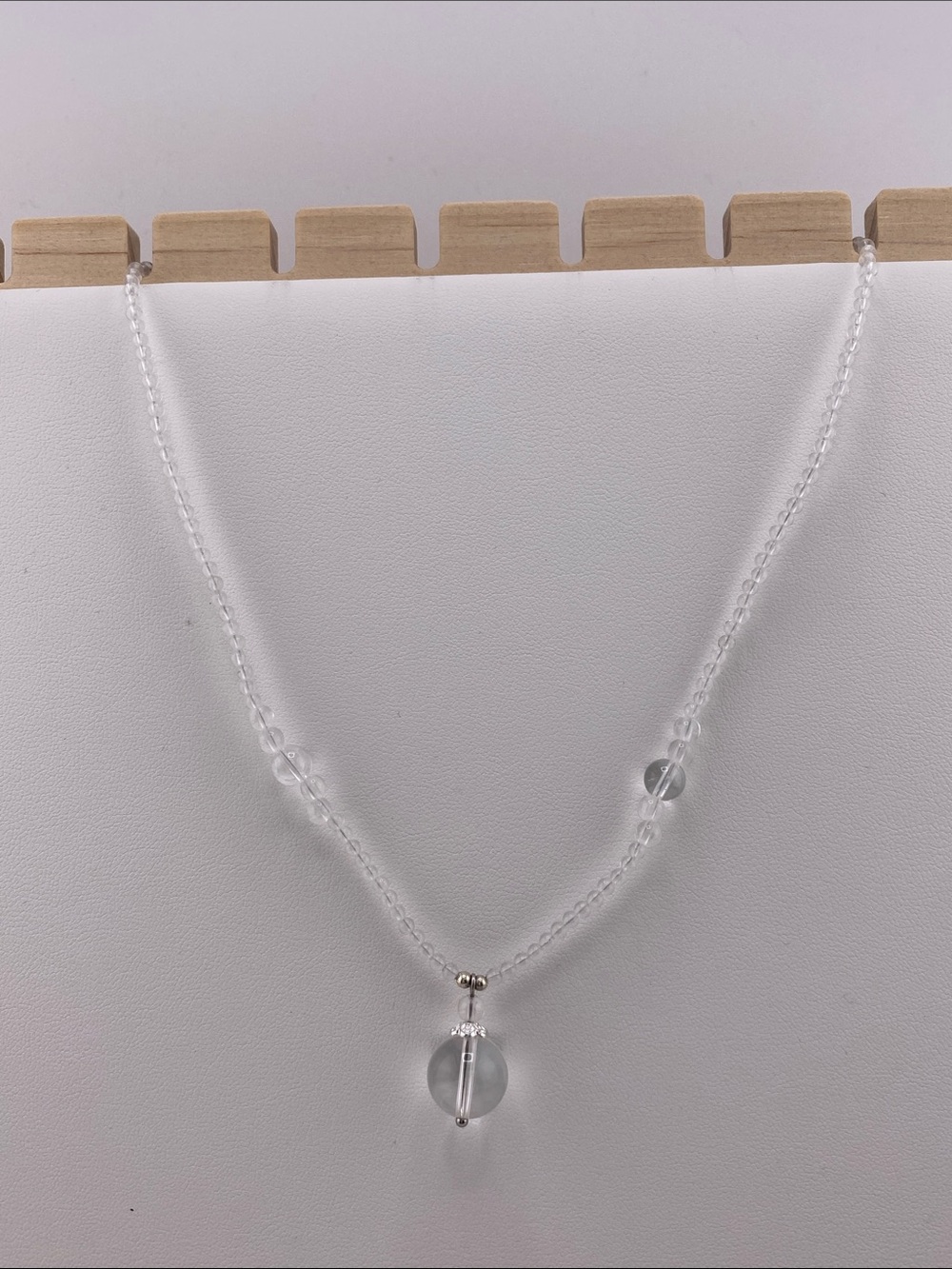 Authentic Clear Quartz Sphere Drop Pendant Beaded Crystal Necklace